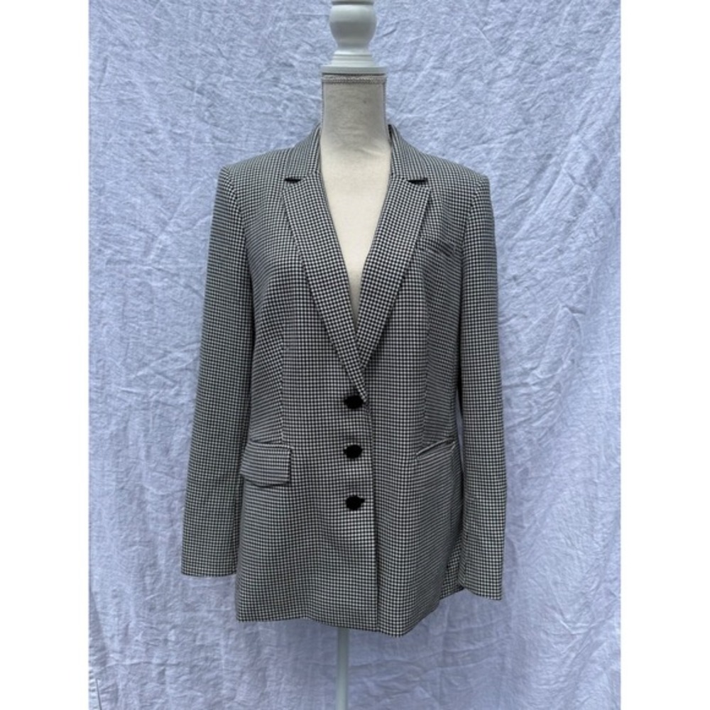 Karl Lagerfeld Paris Blazer Womens Black White Houndstooth 3-Button‎ Jacket 14